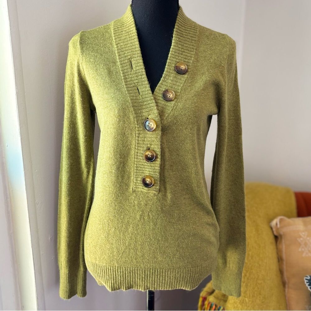 J. Crew Cashmere Button Up V Neck Olive  Small